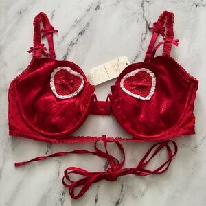 For Love & Lemons Nwt Underwire Heart Tie Wrap Waist Velma Red Bra